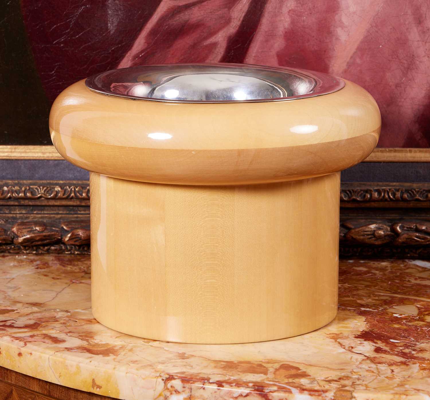 GERALD BENNEY: A STERLING SILVER AND SYCAMORE WINE COOLER, LONDON, 1993