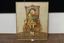 JOYCE ROYBAL - A FRAMED OIL ON CANVAS OF A MOTHER & CHILD 62 X 52 CM