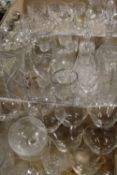 THREE TRAYS OF ASSORTED GLASSWARE TO INC DECANTERS