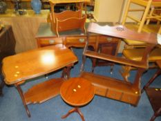 A MODERN WALL HANGING SHELF WITH THREE OCCASIONAL TABLES (4)