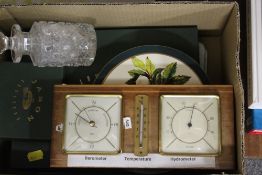 A WALL MOUNTED WEATHER STATION, TRIPLE MIRROR, ETC