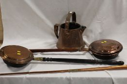 A SELECTION OF COPPERWARE TO INCLUDE A LARGE SWING HANDLED PAIL