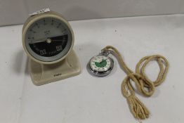 A SIMPLEX SOLAR DESK TOP RETRO STYLE WEATHER STATION TOGETHER WITH A VINTAGE INGERSOLL STOP WATCH