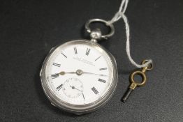A GENTS VICTORIAN KEY WIND POCKET WATCH IN CHESTER SILVER CASE