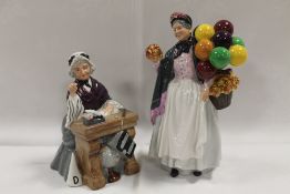 A ROYAL DOULTON FIGURINE 'SCHOOL MARM' HN2223 TOGETHER WITH BIDDY PENNY FARTHING HN1843