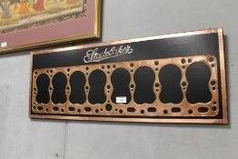 AN UNUSUAL FRAMED STUDEBAKER COPPER HEAD GASKET SIGN - W 81 CM
