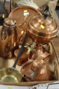 A TRAY OF COPPER WARE TO INC A SAMOVAR ETC