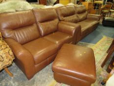 A MODERN LEATHER THREE PIECE SUITE