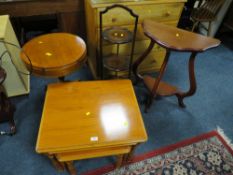 A MODERN NEST OF TABLES, DUMB WAITER AND TWO OCCASIONAL TABLES (4)