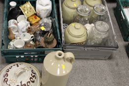 TWO TRAYS OF ASSORTED CERAMICS AND COLLECTABLES TO INCLUDE A COPPER PARAFFIN LANTERN IN THE FORM