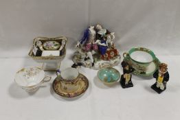 A SELECTION OF CERAMICS TO INCLUDE ROYAL DOULTON DICKENS FIGURES, NORITAKE COFFEE CAN AND SAUCER