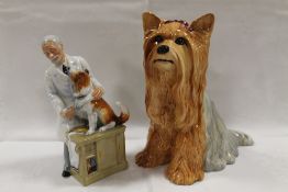 A ROYAL DOULTON FIGURINE 'THANKS DOC!' HN2731 TOGETHER WITH A BESWICK FIRESIDE YORKSHIRE TERRIER