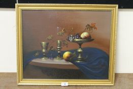 A GILT FRAMED STILL LIFT OIL ON CANVAS SIGNED LOWER RIGHT MAINAY;