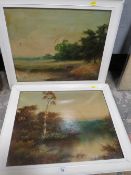 A PAIR OF FRAMED OIL ON BOARD PAINTINGS BY T. WOOD A/F