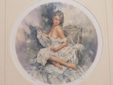 GORDON KING (b.1939). A pair of circular semi-nude female studies 'Silk & Lace', signed in pencil