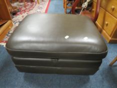 A MODERN DARK BROWN LEATHER FOOTSTOOL