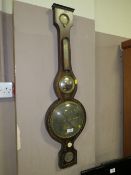 AN ANTIQUE ROSEWOOD MERCURY BAROMETER WITH PAINTED DECORATION