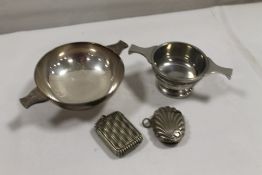 TWO VICTORIAN VESTA CASES AND TWO QUAICHS