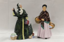A ROYAL DOULTON FIGURINE 'THE ORANGE LADY' HN1759 TOGETHER WITH CHRISTMAS PARCELS HN2851 - DAMAGED