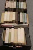 FOUR SMALL TRAYS OF ASSORTED BOOKS TO INCLUDE A SELECTION OF BOSWELLS LIFE OF JOHNSON