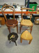 TWO VINTAGE CHAIRS TO INCLUDE A BENTWOOD EXAMPLE AND TWO STOOLS (4)