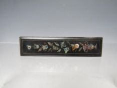 AN UNUSUAL PIQUE STYLE MOTHER OF PEARL INLAID TORTOISESHELL BROOCH, H 8.2 cm