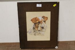 AN UNFRAMED WATERCOLOUR HEAD AND SHOULDER PORTRAIT OF A TERRIER, INITIALLED LOWER RIGHT F.K.R.