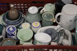 A TRAY OF ASSORTED CERAMICS TO INC POOLE AND DENBY