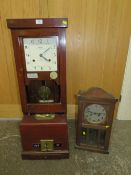 A VINTAGE NATIONAL TIME RECORDER CLOCK - A/F WITH AN OAK WALLCLOCK (2)