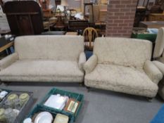 TWO VINTAGE STYLE UPHOLSTERED SETTEES