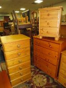 A MODERN HONEY PINE BEDSIDE CHEST W-45 CM, FIVE DRAWER CHEST AND TALL SIX DRAWER CHEST (3)