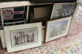 A SMALL QUANTITY OF FRAMED AND GLAZED PICTURES AND PRINTS TO INC A WATERCOLOUR