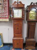 A NINETEENTH CENTURY OAK AND MAHOGANY LONGCASE CLOCK, with eight day movement, the painted face with