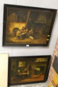 A PAIR OF FRAMED MODERN PICTURES OF 18TH / 19TH CENTURY INTERIOR SCENES