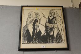 A FRAMED AND GLAZED CHARCOAL STUDY OF THREE SOUTH AMERICAN WOMEN