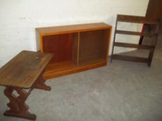 THREE ITEMS TO INCLUDE A GLAZED BOOKCASE AND AN OAK BOOKSHELF ETC
