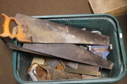 A QUANTITY OF VINTAGE TOOLS TO INCLUDE SAWS ETC