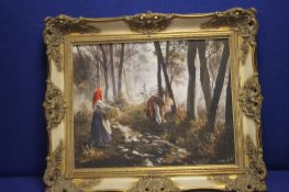 A FRAMED OIL ON CANVAS WITH SIGNATURE TO THE LOWER RIGHT 67 CM X 57 CM