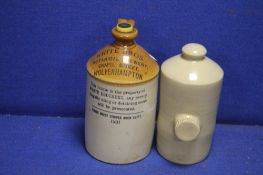 A WHITE BROTHERS OF WOLVERHAMPTON FLAGON TOGETHER WITH A STONEWARE FLASK