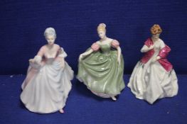 TWO ROYAL DOULTON FIGURINES 'DIANA' AND 'MICHELLE' TOGETHER WITH A ROYAL WORCESTER FIGURINE 'FIRST