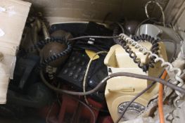 A BOX OF VINTAGE TELEPHONES