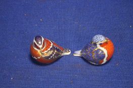 TWO ROYAL CROWN DERBY PAPERWEIGHTS 1 WITH GOLD STOPPER, THE OTHER SILVER STOPPER