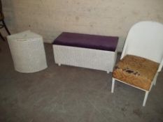 A LLOYD LOOM BLANKET CHEST, CHAIR ETC