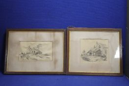 TWO FRAMED PENCIL DRAWINGS SIGNED 