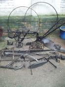 AN ANTIQUE PLOUGH AND ACCESSORIES