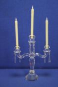A GLASS THREE BRANCH CANDLEABRA