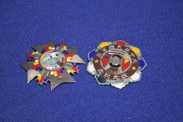 TWO CHINESE WAR LORD TYPE ENAMEL MEDALS (2)