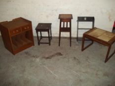 FIVE ITEMS TO INCLUDE A TEAK CABINET, DISPLAY RACK ETC