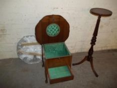 A MODERN PLANT STAND AND A SEWING TABLE