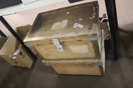 TWO WOODEN CHESTS WITH HASPS W 50 CM X D 32 CM X H 27 CM